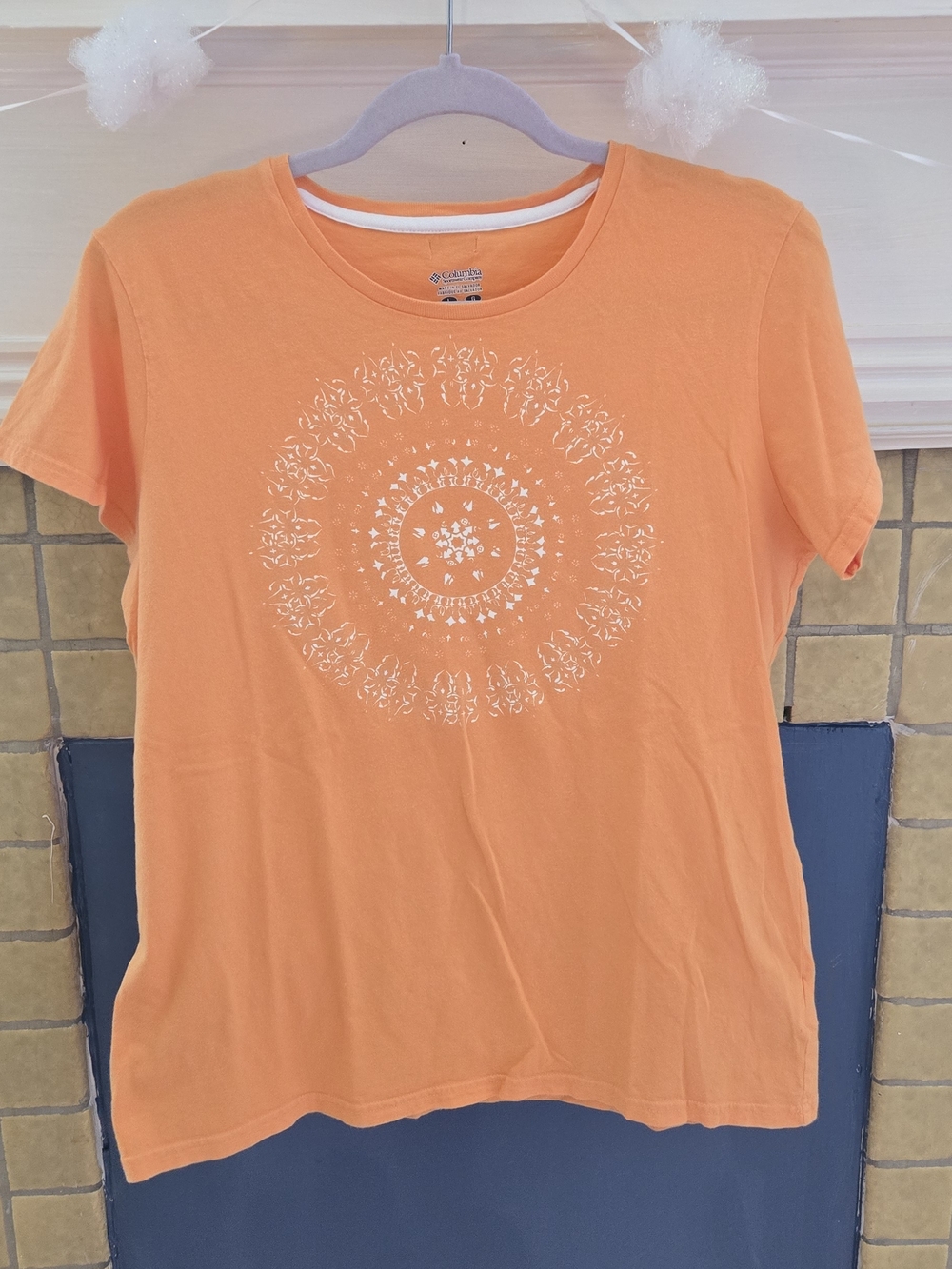 Columbia Short-Sleeve Orange Tee with White Mandala Detail